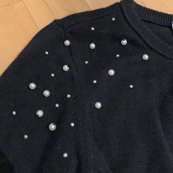 Black Children’s Place Button Up Cropped Knit Cardigan with Fake Pearls -size 14 - Picture 3 of 14